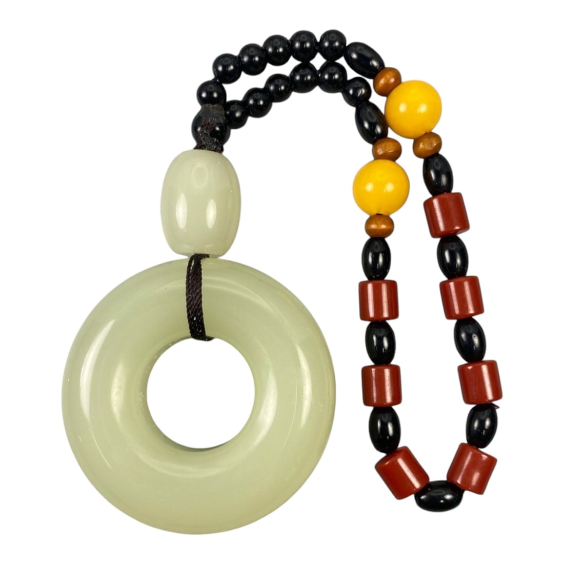 A Chinese Hetian Jade Bi Pendant with Beaded Necklace, 20th Century, 78FD (1 of 2)