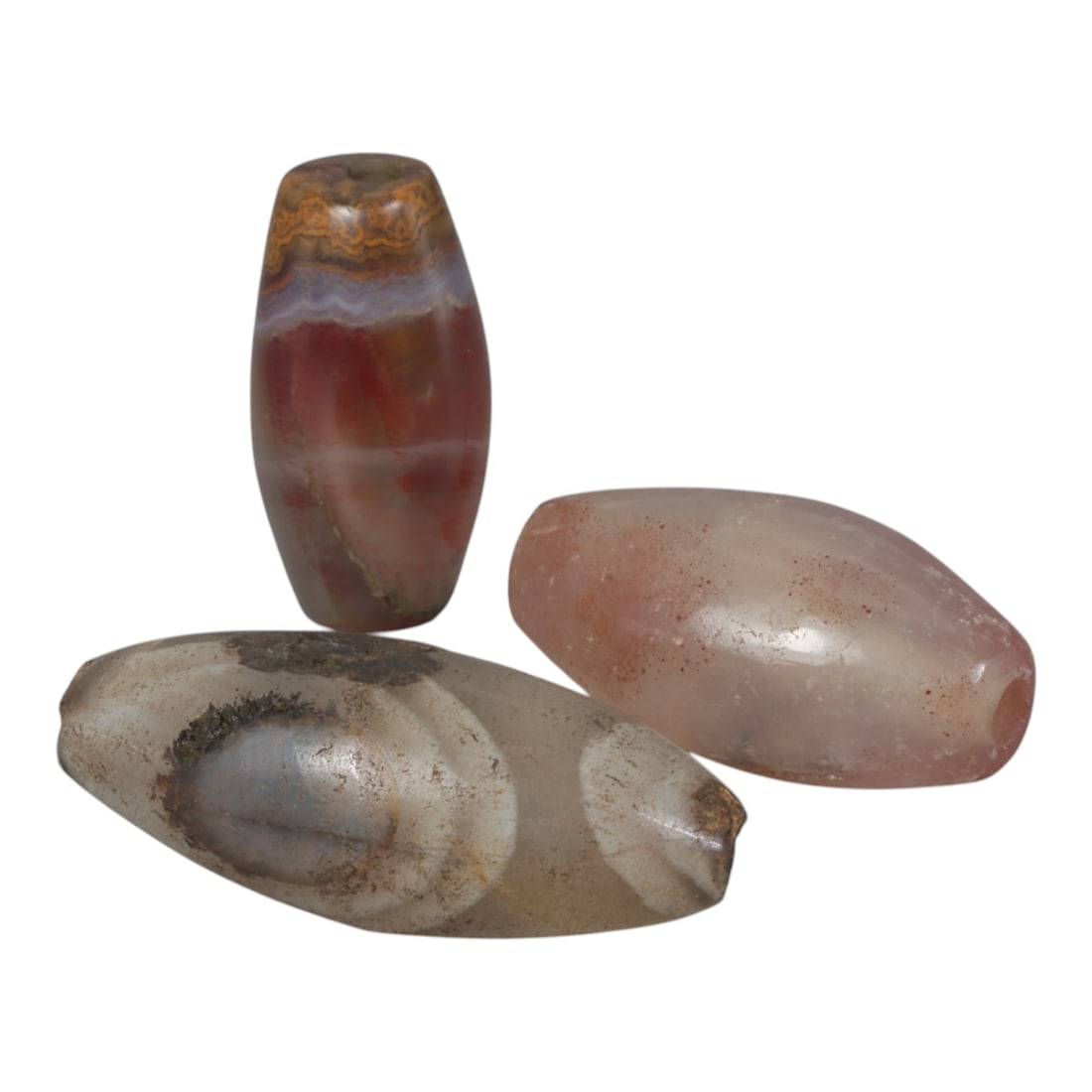 Lot of 3 Antique Central Asian / Himalayan Banded Agate Trade Beads, 15th-19th Century., 43AK (1 of 1)