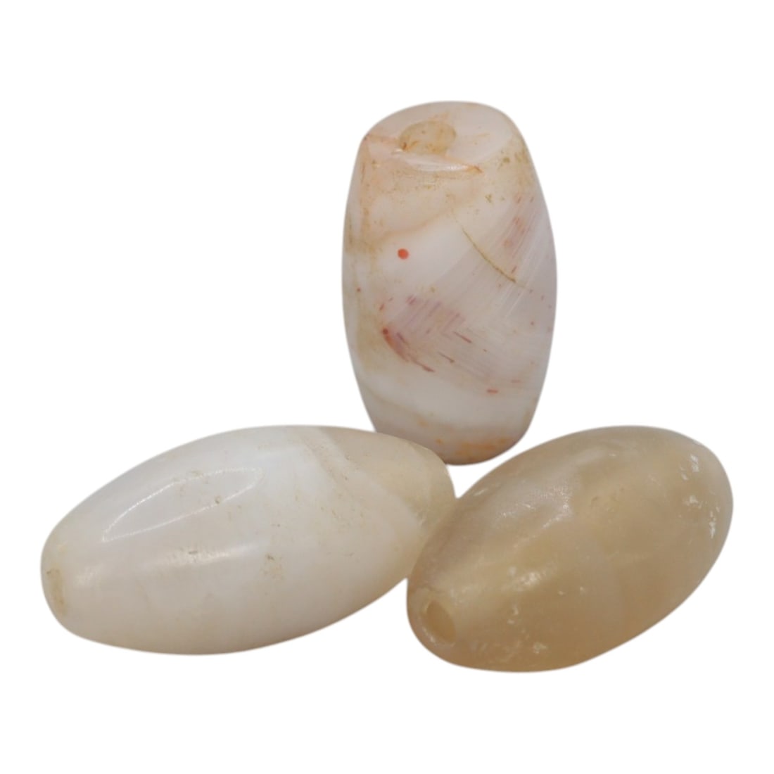 Lot of 3 Antique Central Asian / Himalayan Banded Agate Trade Beads, 15th-19th Century, 69WS: This lot comprises 3 antique banded agate beads, characteristic of Central Asian or Himalayan trade traditions. Each bead exhibits signs of significant age, including natural patination, surface wear,
