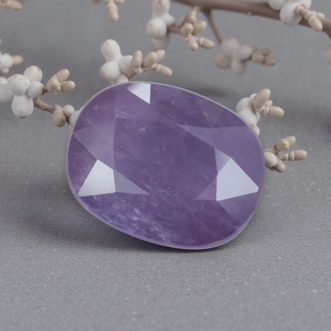 4.07 Carats Natural Sri Lankan Purple Sapphire Oval Cut, 40AL: This oval-cut natural purple sapphire showcases a rich, dreamy violet hue, reminiscent of twilight skies and blooming lavender fields. The faceted cut features well-proportioned facets that create gen