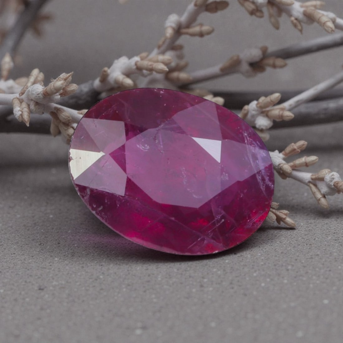 1.12 Carats Natural Pinkish Red Mozambique Ruby Oval Cut, 100AK: This oval-cut natural ruby displays a rich, saturated pinkish-red hue, with subtle natural inclusions and faint internal characteristics that add organic depth and authenticity to its appearance. The 