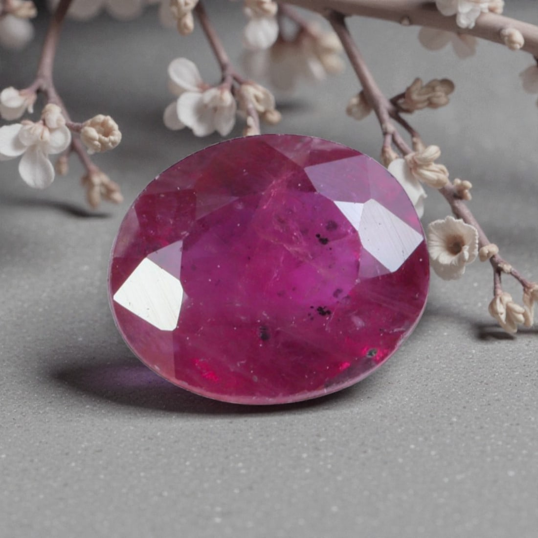 0.90 Carats Natural Pinkish Red Mozambique Ruby Oval Cut, 79AL: This oval-cut natural ruby features a rich pinkish-red hue, with subtle tonal variations that add organic depth and warmth to its appearance. The faceted cut is polished to a bright finish, creating g