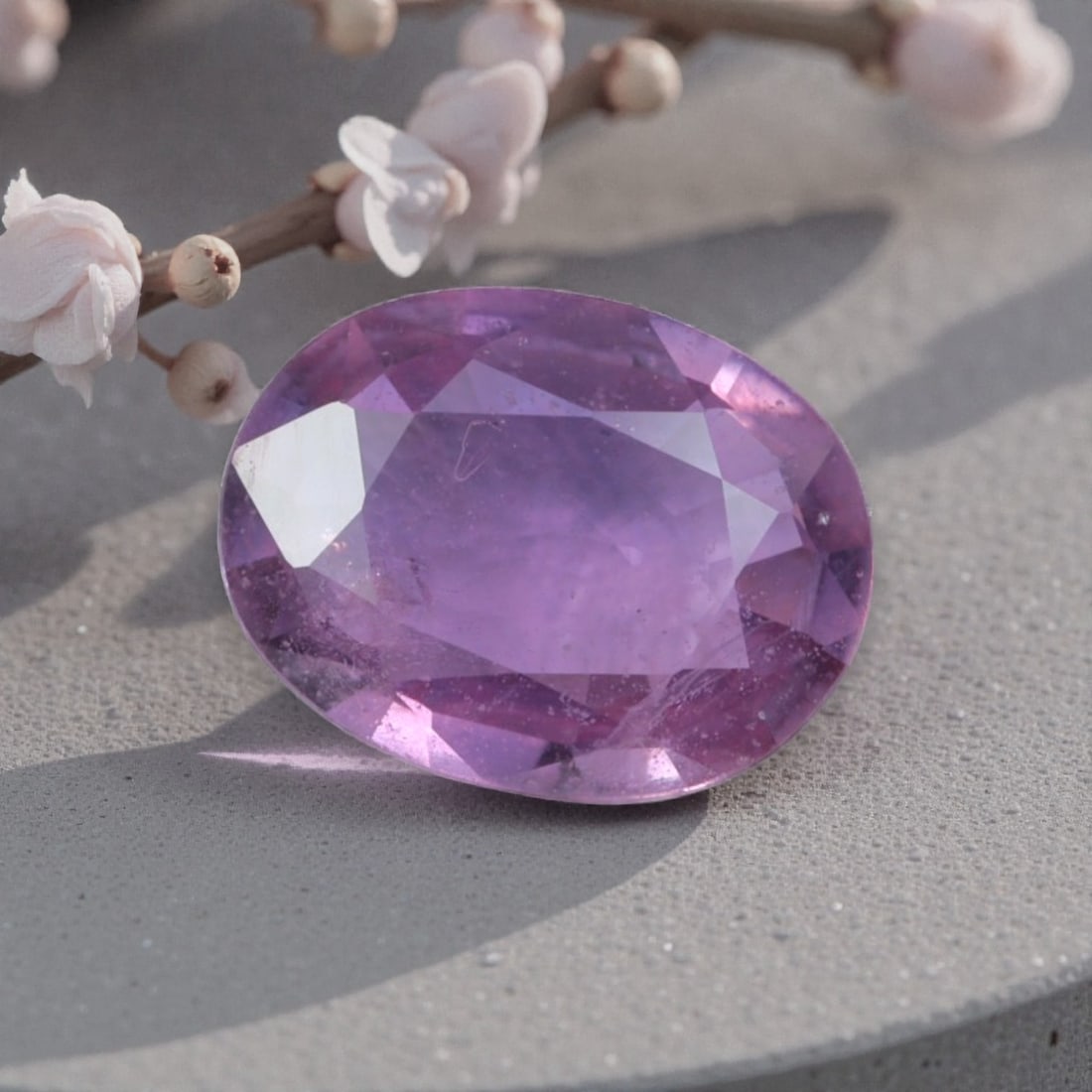 0.71 Carats Natural Sri Lankan Purple Sapphire Oval Cut, 24AL: This oval-cut natural purple sapphire showcases a rich, dreamy violet hue, evoking the soft glow of twilight skies. The faceted cut features well-proportioned facets that create gentle light play, hig