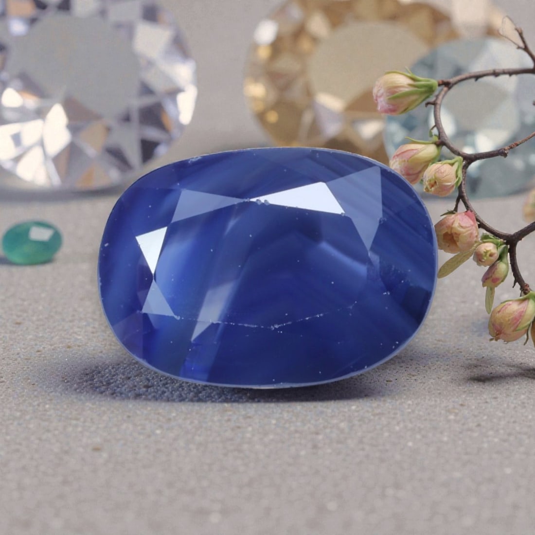 1.21 Carats Natural Royal Blue Madagascar Sapphire Oval Cut, 85AK: This oval-cut Madagascar blue sapphire boasts a rich, saturated royal blue hue, with subtle natural banding that adds organic depth and dimensionality to its appearance. The faceted cut features broad