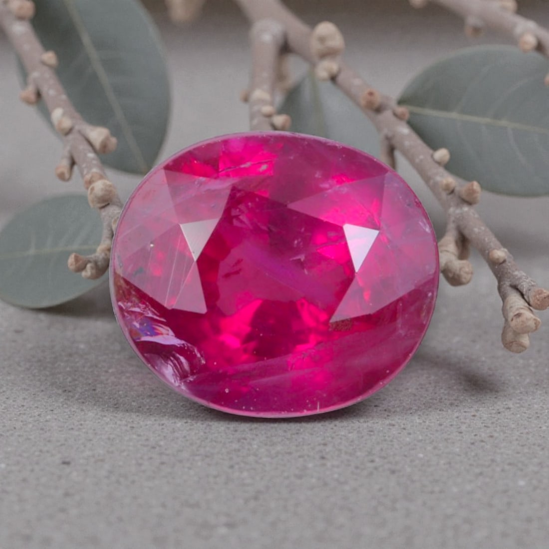 1.25 Carats Natural Vivid Red Mozambique Ruby Oval Cut, 15AL: This oval-cut natural ruby displays a striking vivid red hue, with subtle natural inclusions and internal characteristics that add organic depth and vibrancy to its appearance. The faceted cut feature