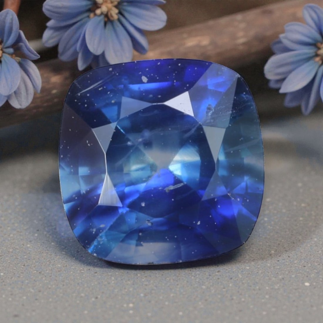 0.74 Carats Natural Royal Blue Madagascar Sapphire Cushion Cut, 86AK: This cushion-cut Madagascar blue sapphire presents a captivating royal blue hue, with subtle tonal shifts that add depth and dimensionality to its rich color. The faceted cut is polished to a bright f