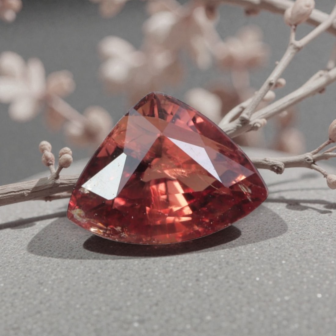 0.80 Carats Natural Madagascar Pink Sapphire Trillion Cut, 45AL: This trillion-cut natural pink sapphire showcases a rich, warm rose-pink hue, evoking the soft glow of a tropical sunset. The faceted cut features crisp, well-proportioned facets that create brilliant