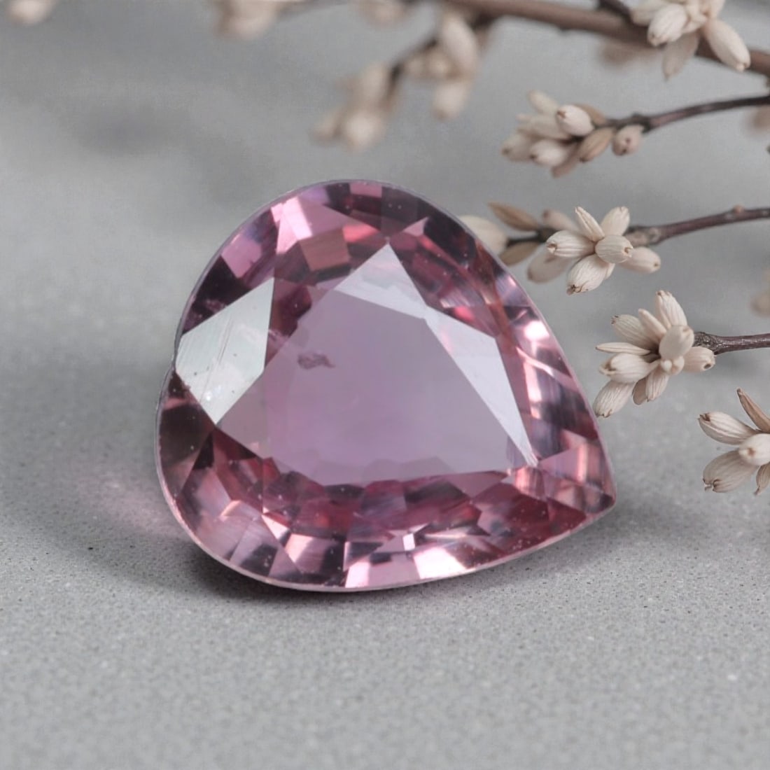 0.75 Carats Natural Sri Lankan Padparadscha Sapphire Pear Cut, 29AL: This pear-cut natural padparadscha sapphire showcases a mesmerizing blend of soft pink and warm peach-orange hues, embodying the iconic "lotus blossom" coloration that defines padparadscha sapphires. 
