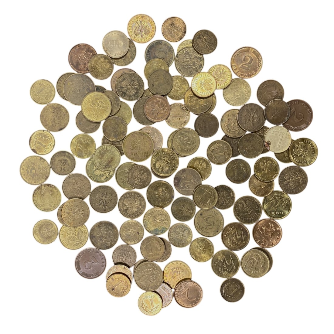 POLAND: National Resilience - Grosz & Zloty Bulk Coin Lot, 27V: This extensive bulk lot of Polish coins features mid-20th century denominations, unified by the iconic crowned white eagle-Poland's enduring national symbol. Ranging from 1 Grosz to 5 Grosz pieces, th