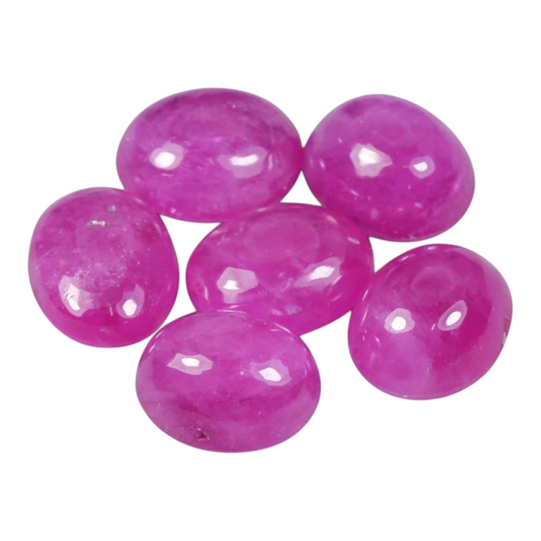 5.90 Carats Natural Ruby - Oval Cabochon Gemstone, 96WE: Oval cabochon-cut ruby gemstone, crafted from natural ruby material. The stone exhibits a vivid, saturated pinkish-red to magenta hue, with subtle natural inclusions and internal veining characteristi