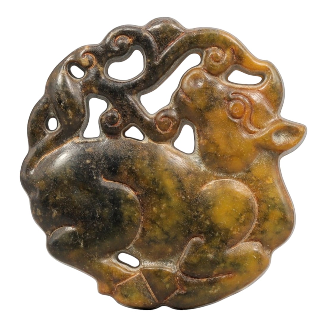 A Chinese Hetian Nephrite Jade Openwork Plaque, Archaistic Style, 20th Century, 38YC (1 of 2)