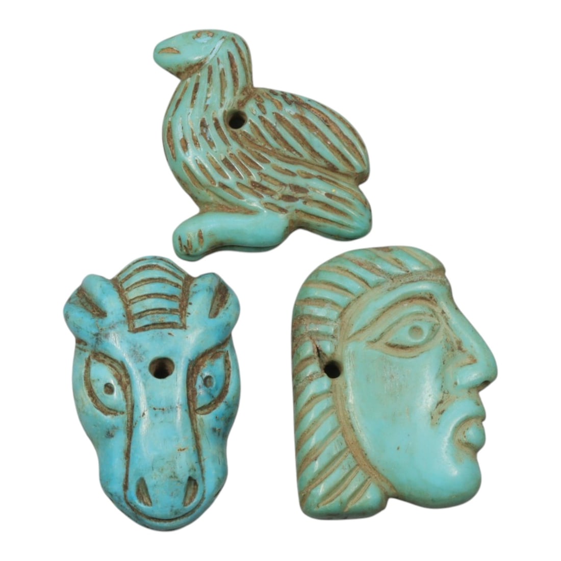 Lot of 3 Ancient Coptic Egyptian Turquoise Stone Amulets, Circa Roman to Coptic Era, 56WT (1 of 1)