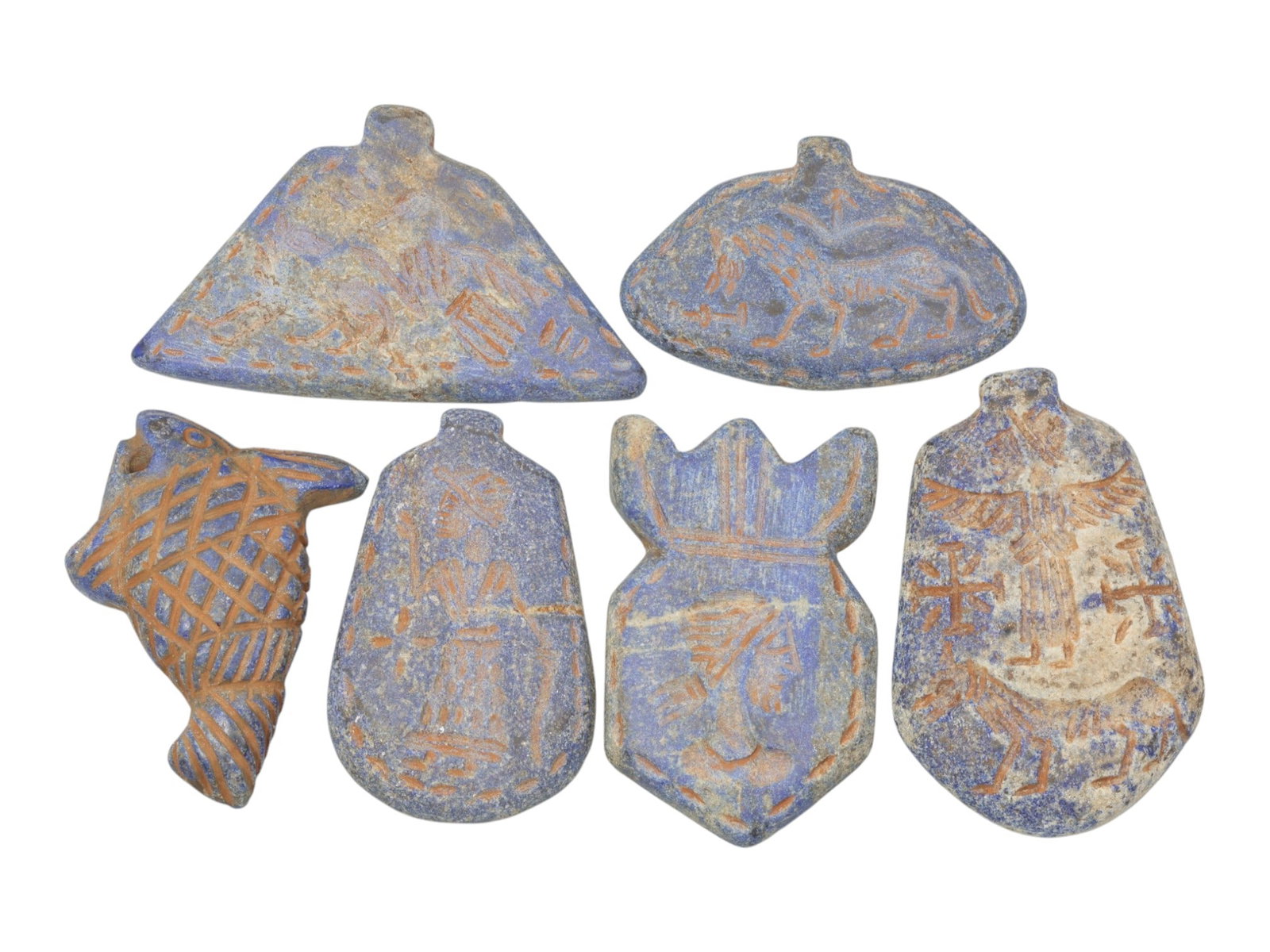 A Lot of 6 Ancient Near Eastern Lapis Lazuli Amulets, Circa Late Bronze to Iron Age, 2WS (1 of 1)