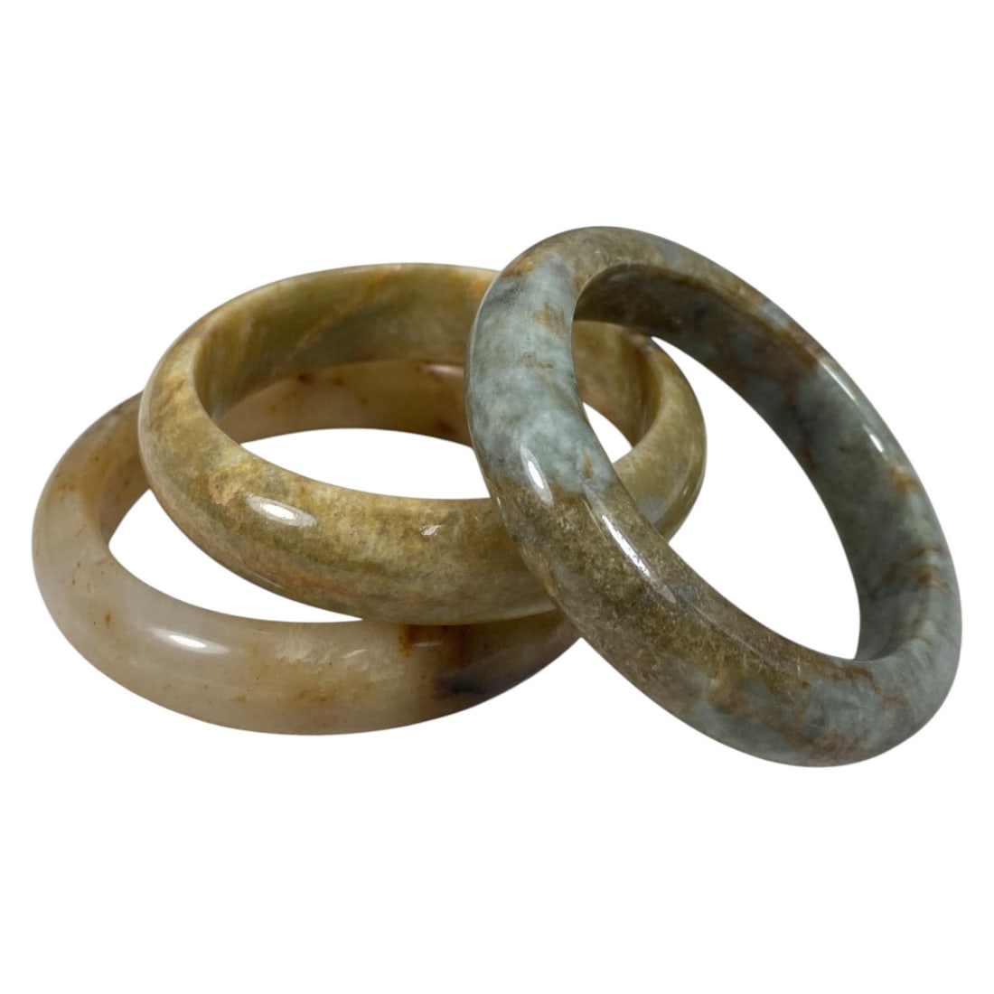 Lot of 3 Chinese Polished Jadeite Jade Bracelets (Bangles), 80AC (1 of 1)