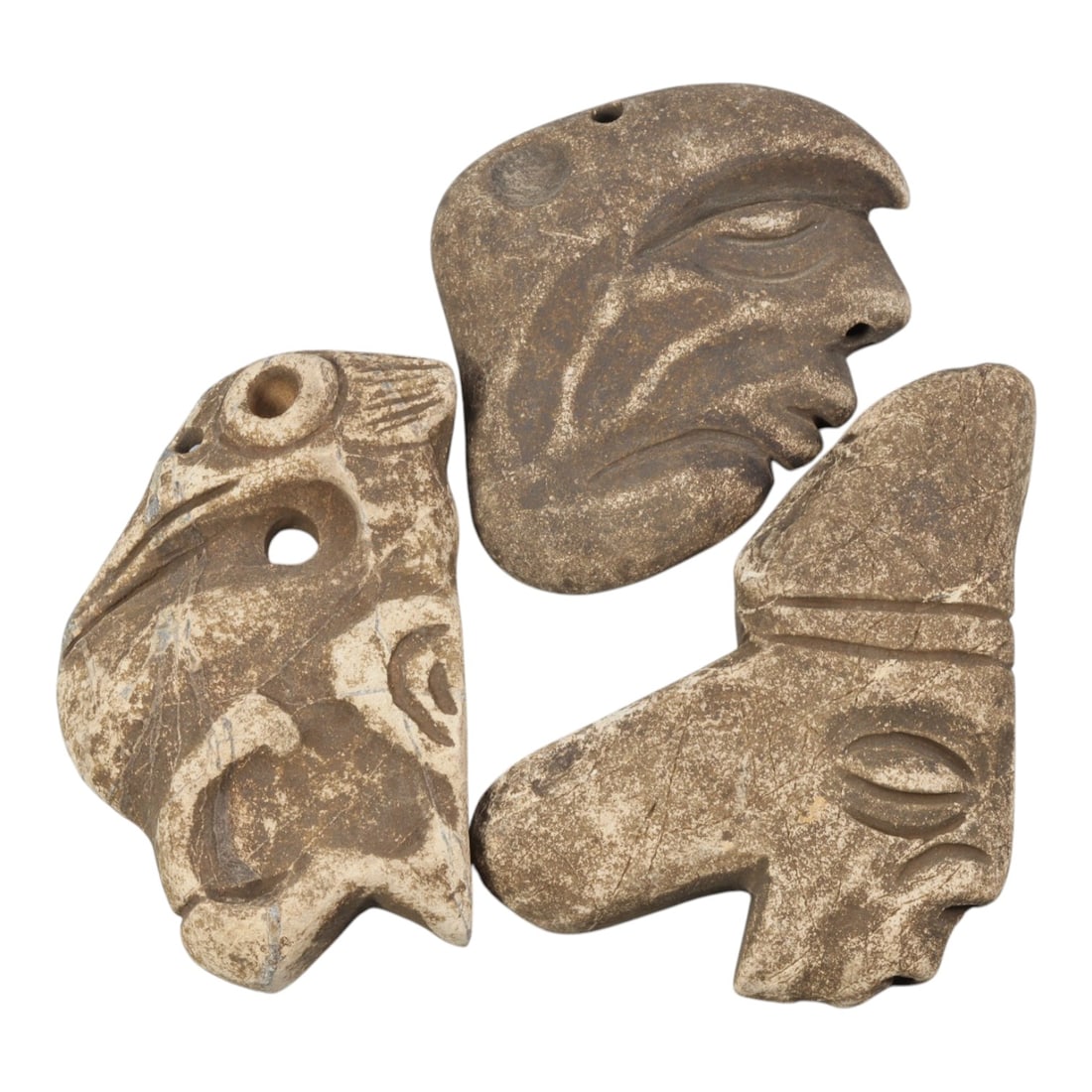 Lot of 3 Tribal Stone Carvings - Bird & Anthropomorphic Heads, 27WT (1 of 1)