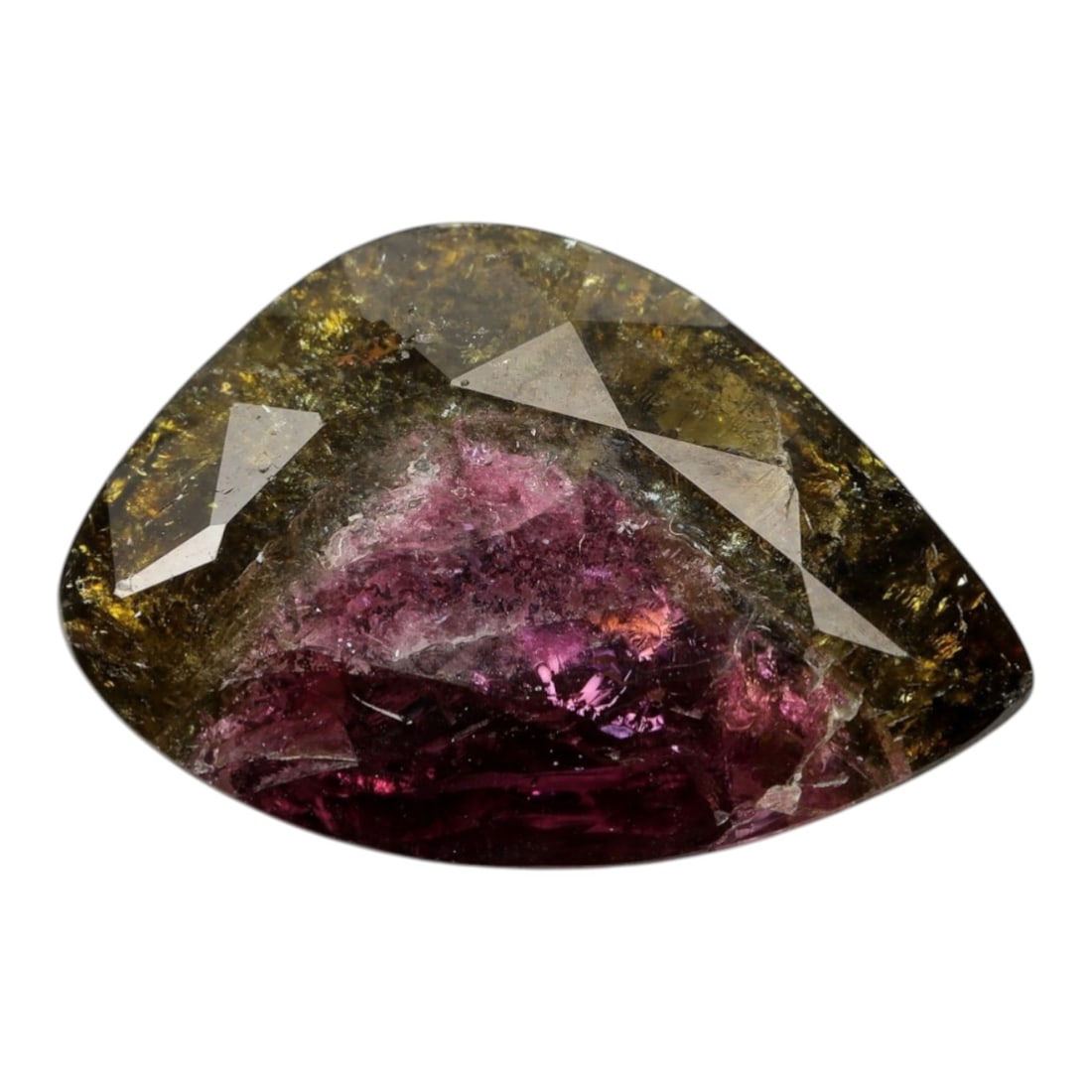 7.40 Carats Watermelon Bi-Color Tourmaline Fancy - Natural Nigerian Stone, 33XP: This magnificent fancy-cut tourmaline commands attention with its striking watermelon bi-color pattern, featuring a rich raspberry-pink core that gradients into deep olive-green at its edges. Measurin