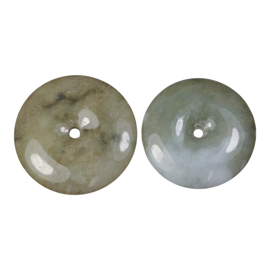 Lot of 2 Antique Oriental Chinese Jadeite Jade Bi Disc Pendants, 26AG (1 of 2)