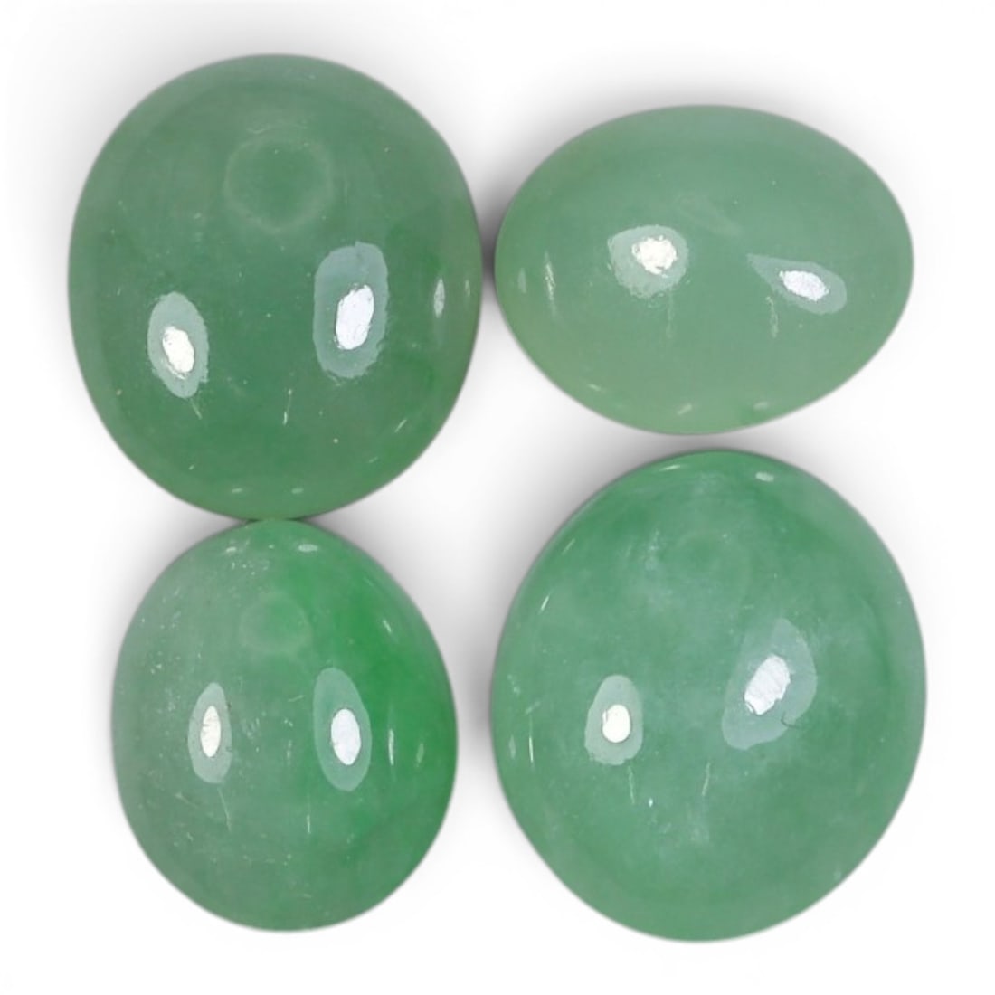 16.77 Carats Natural Type A Burmese Jadeite Cabochon Lot, 94AJ: I'm glad to show you this fine little lot of four natural jadeite cabochons, each one glowing with that soft, refreshing green! Look at that lovely range of green tones across the stones-from a gentle