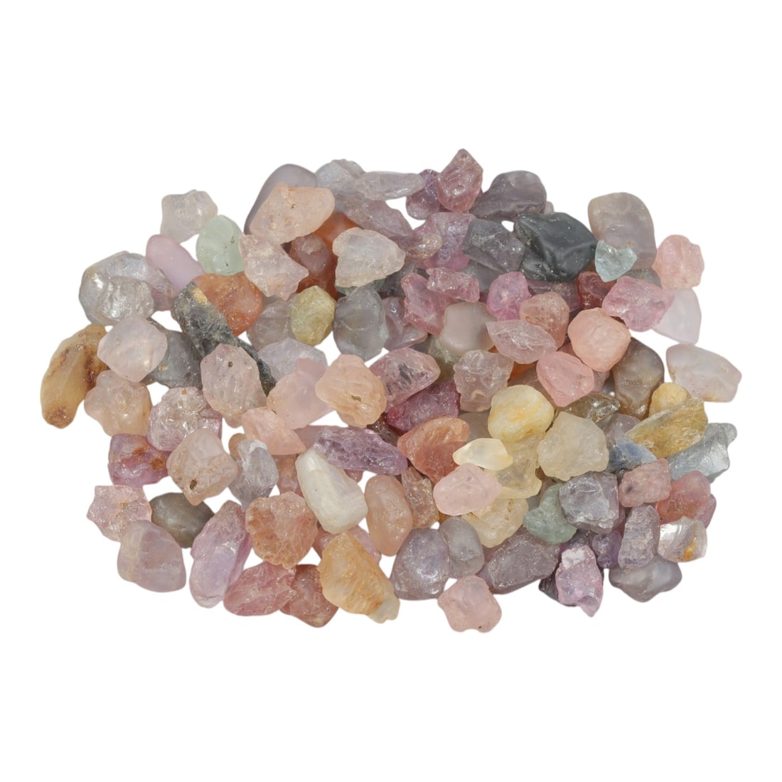 183.64 Carats Natural Multicolor Tourmaline Rough Parcel, 33XE: This generous parcel of natural tourmaline rough showcases a vibrant yet soft spectrum of hues, including delicate pinks, lavender, mint greens, warm peaches, and buttery yellows, with subtle hints of