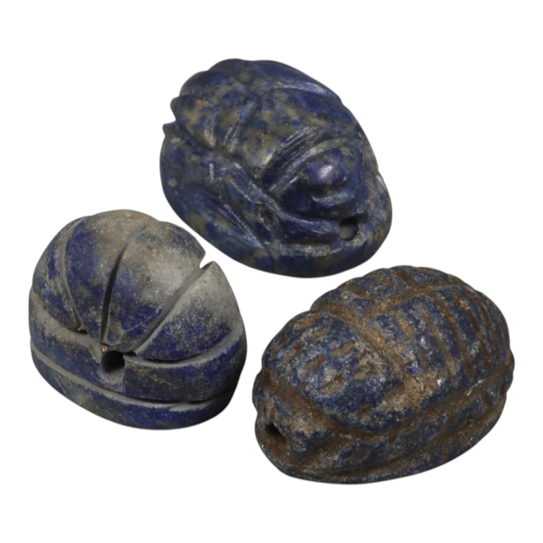 Lot of 3 Ancient Coptic Egyptian Lapis Lazuli Scarabs, Circa Roman to Coptic Era, 91WT (1 of 2)