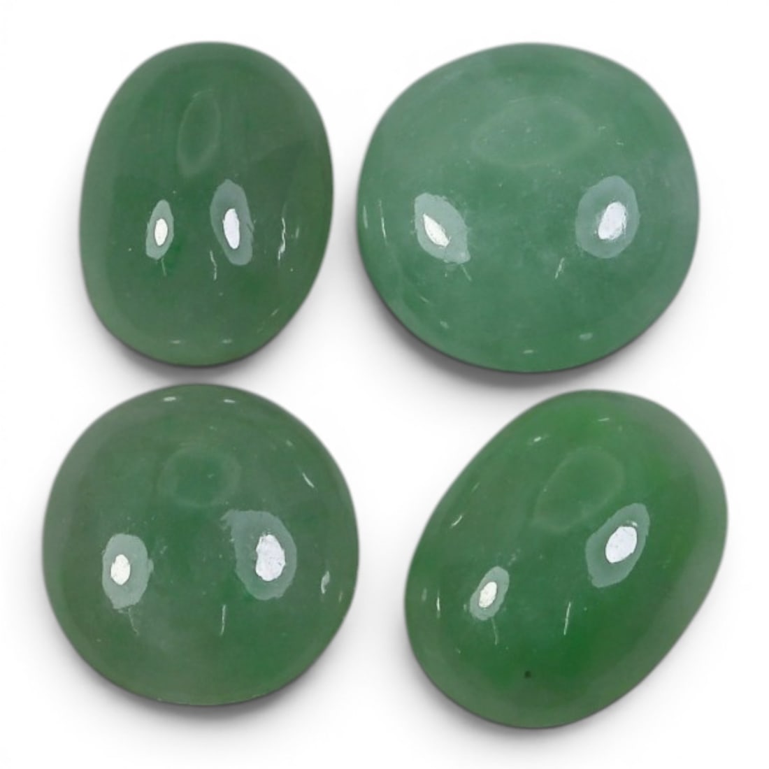 19.31 Carats Natural Type A Burmese Jadeite Cabochon Lot, 92AJ: I've got a lovely little parcel here to show you, four smooth, rich green jadeite cabochons, all natural and ready to shine! Look at that deep, soft forest green hue on every stone, just like a quiet,