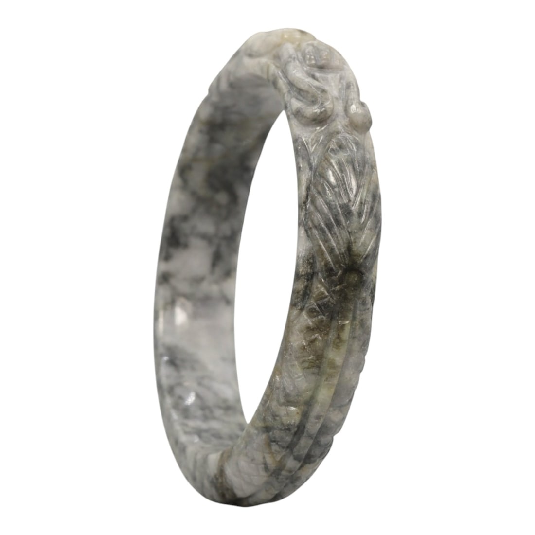 A Chinese Carved Jadeite Jade Bangle Bracelet, 20th Century, 78ZL (1 of 2)