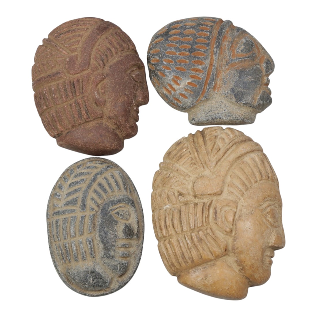 Lot of 4 Ancient Coptic Egyptian Stone Face Beads / Amulets, Circa Roman to Coptic Era, 84WM (1 of 1)