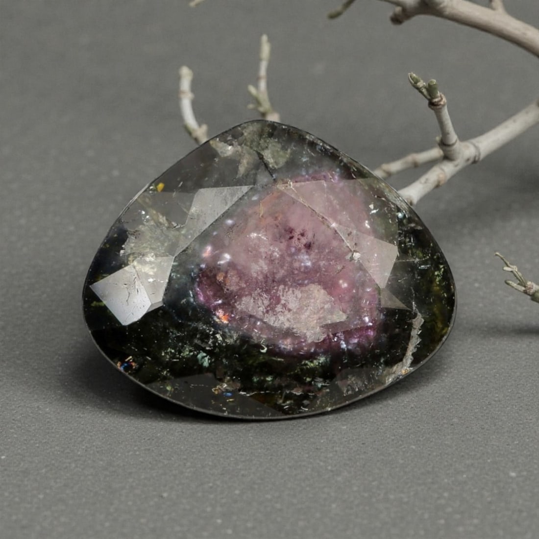 5.61 Carats Watermelon Tourmaline Trillion - Natural Loose Gemstone, LZ267: This one-of-a-kind 5.61 carat tourmaline is precision-cut into a soft trillion shape, measuring 14.4mm x 11.5mm x 5.6mm. It is a classic example of a watermelon tourmaline, displaying a striking natur