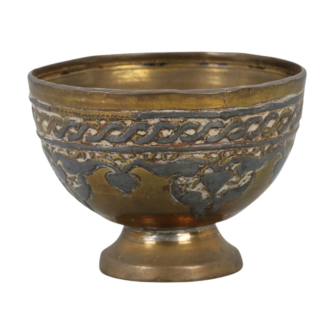 An Antique Islamic Niello Inlay Gilt Brass with Silver Footed Bowl, 53AG (1 of 3)