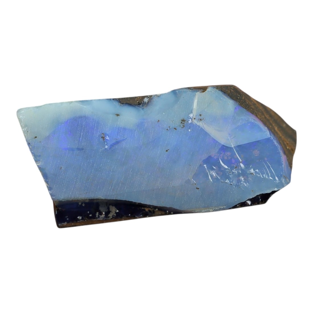 22.48 Carats Winton Boulder Opal Rough Slab - Natural Australian Stone, 44XP: This elegant Winton boulder opal rough slab showcases a luminous band of soft sky-blue and pale lavender play-of-color, with subtle hints of violet iridescence that glow gently under light. Measuring 
