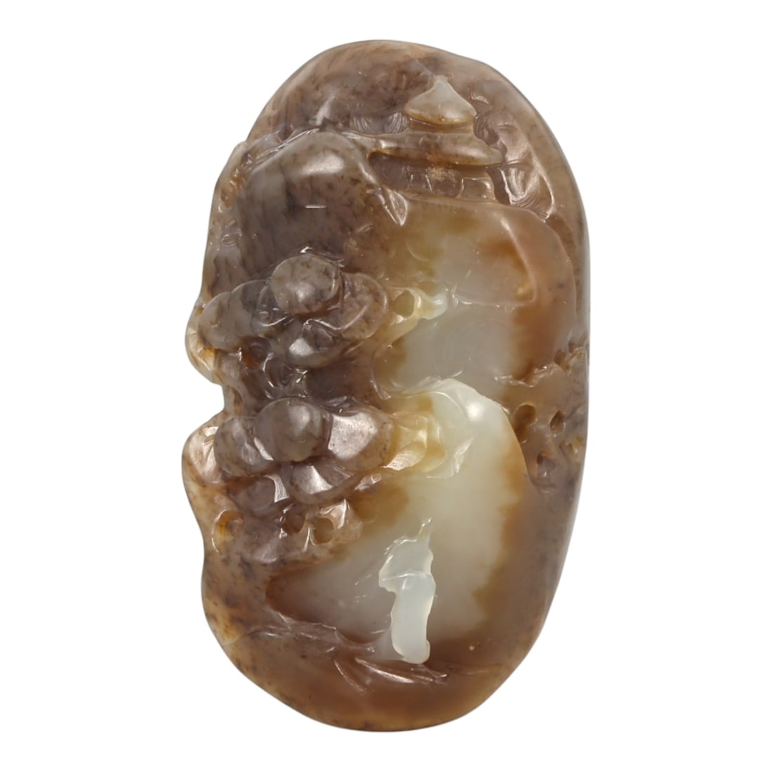 108 Carats Natural Hetian Nephrite Jade Landscape Pendant, 35YA: Let me share with you this sweet little Hetian nephrite pendant, carved into a quiet mountain scene that feels like a breath of fresh air! This solid piece weighs 108 carats, that's 21.6 grams, and me