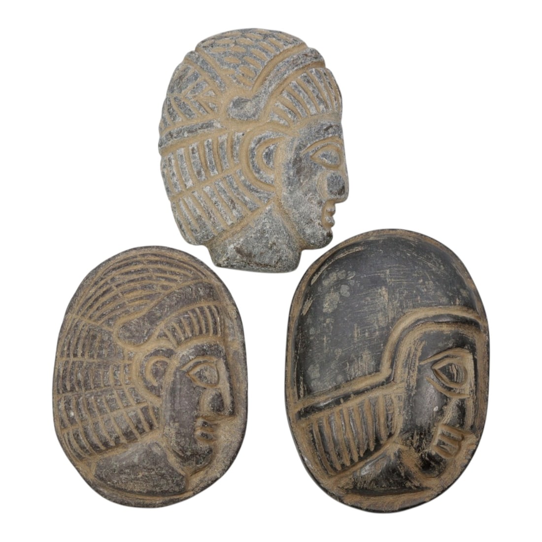 Lot of 3 Ancient Coptic Egyptian Stone Face Beads / Amulets, Circa Roman to Coptic Era, 91WM (1 of 1)