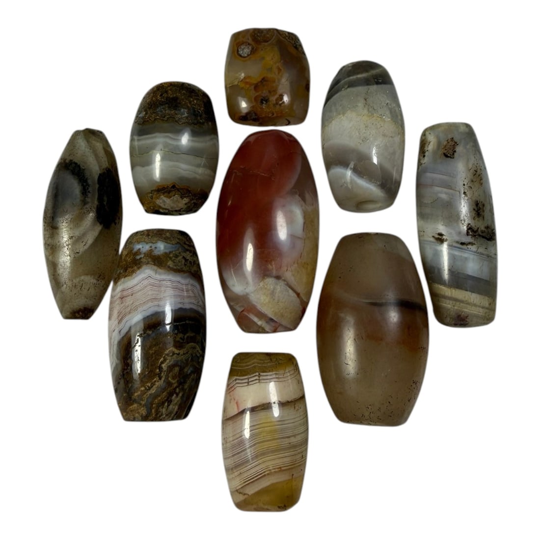 A Lot of 9 Himalayan Banded Agate Beads, Ancient to Antique Period, 47AN (1 of 1)
