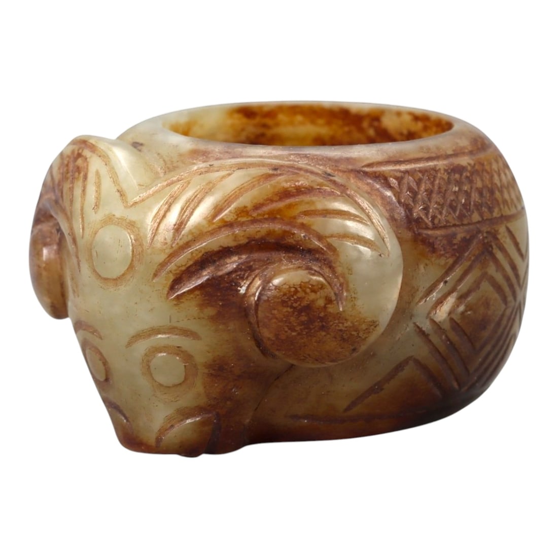 A Chinese Nephrite Jade Ram-Head Ring, 20th Century, 14FA (1 of 3)