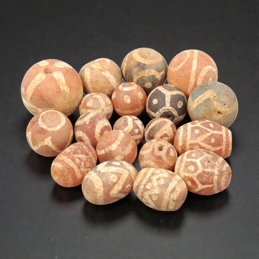 Lot of 19 Ancient Etched Carnelian Beads, Gandhara Period, 18WM (1 of 1)