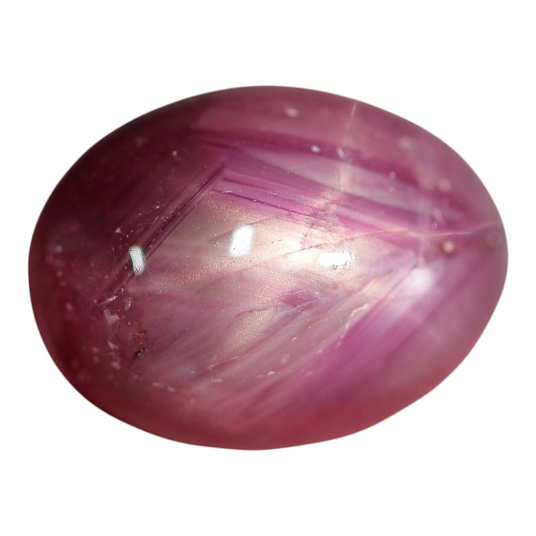 6.92 Carats Blush Pink Star Ruby Oval Cabochon - Natural Loose Gemstone, 29XC: This captivating star ruby glows with a soft, luminous blush-pink hue, ranging from delicate rose to deeper magenta undertones that come alive under light. A distinct six-rayed star traverses its smoo