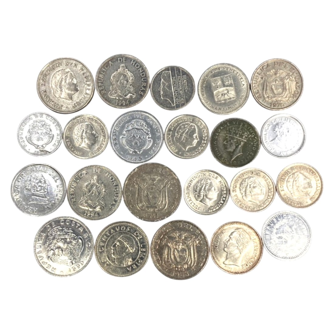 LATIN AMERICA & CARIBBEAN: Sovereign Continuity 22 Coins Assortment, 1953-1996, 15-20mm, 34ZJ: This curated 22-coin collection encapsulates the numismatic legacies of Latin America and the Caribbean, offering a tangible narrative of sovereign continuity and regional identity across four decades