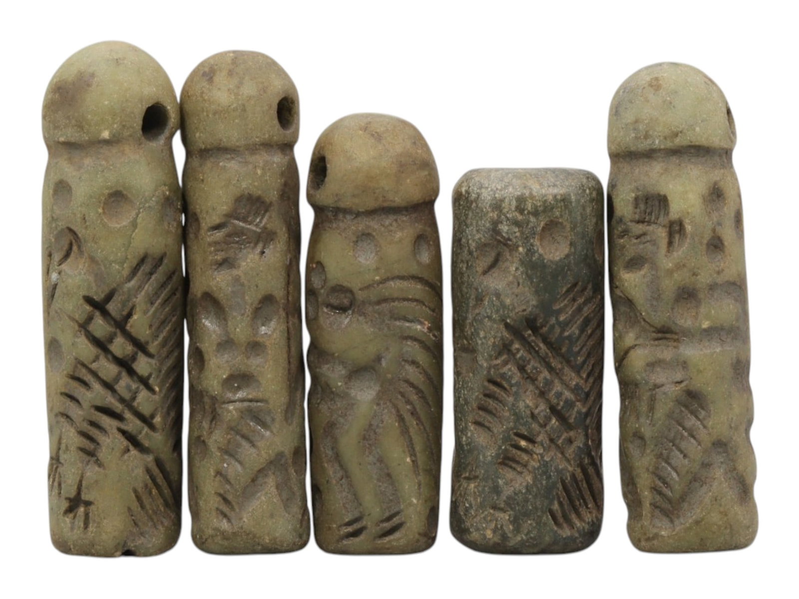 A Lot of 5 Ancient Mesopotamian Serpentine Cylinder Seals, 43WP (1 of 1)