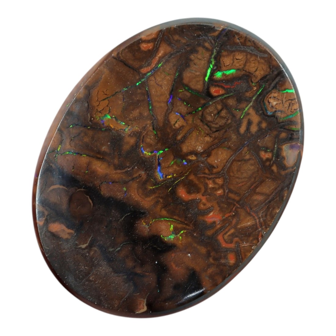 3.85 Carats Koroit Yowah Opal Cabochon - Natural Australian Single Stone, 74XL: This striking Koroit Yowah opal cabochon, measuring 12.5x10mm, features a dense, textured ironstone matrix in layered tones of deep chocolate brown, warm tan, and jet black. The stone's internal lands