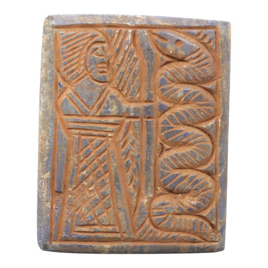 Near Eastern Lapis Lazuli Plaque - Tribal Art Figure & Serpent Relief, 9ZA (1 of 2)
