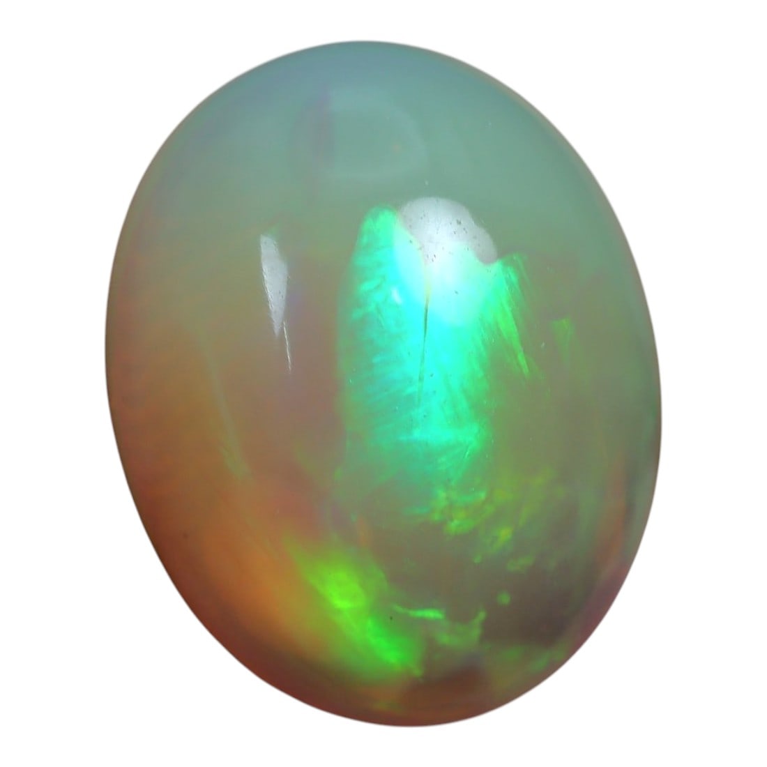 2.73 Carats Play-of-Color Welo Opal - Natural Ethiopian Gem 11x9mm, 20XC: This captivating Welo opal gleams with a luminous cascade of multi neon color that ripple across the stone's surface with every movement. The play-of-color is vivid and well-distributed, presenting a 