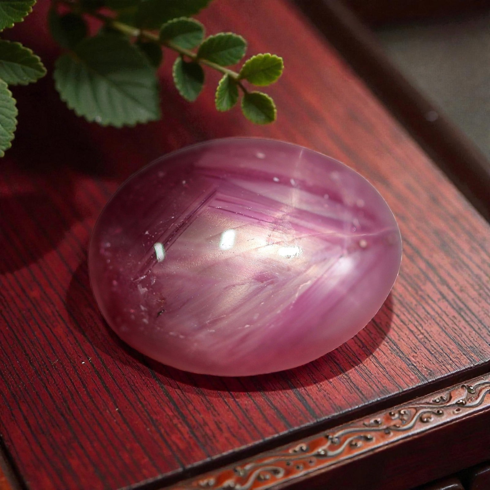 6.92 Carats Blush Pink Star Ruby Oval Cabochon - Natural Loose Gemstone, 29XC: This captivating star ruby glows with a soft, luminous blush-pink hue, ranging from delicate rose to deeper magenta undertones that come alive under light. A distinct six-rayed star traverses its smoo