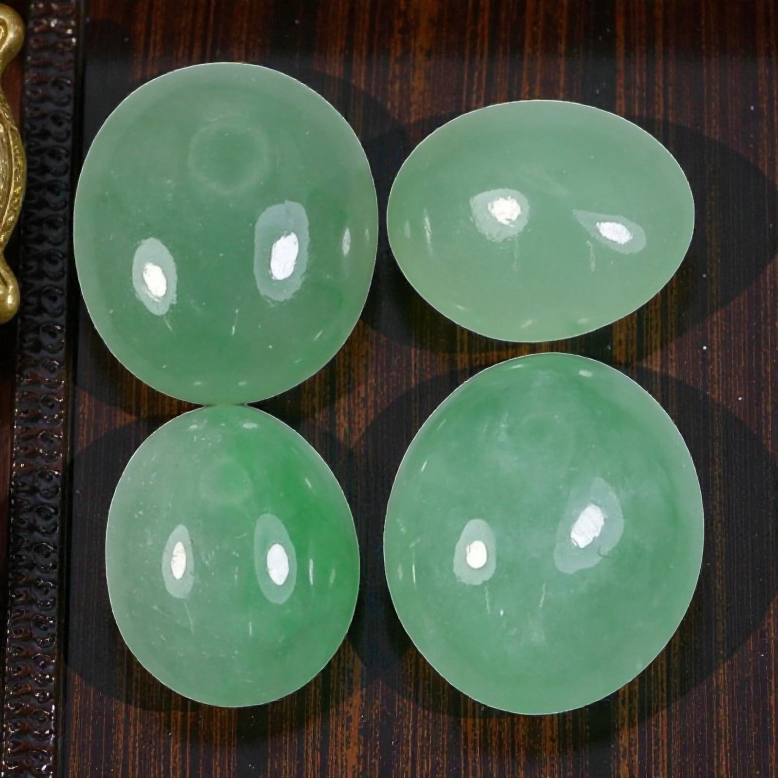 16.77 Carats Natural Type A Burmese Jadeite Cabochon Lot, 94AJ: I'm glad to show you this fine little lot of four natural jadeite cabochons, each one glowing with that soft, refreshing green! Look at that lovely range of green tones across the stones-from a gentle