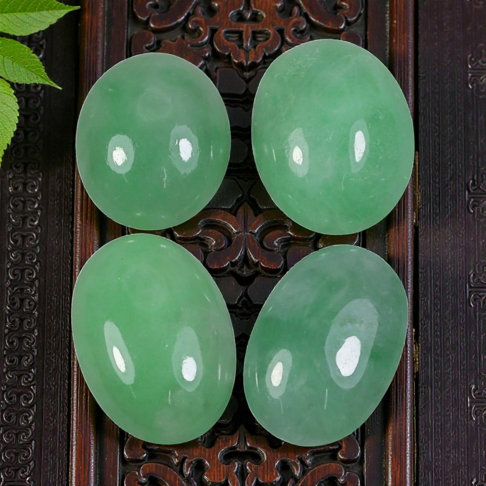 23.2 Carats Natural Type A Burmese Jadeite Cabochon Lot, 93AJ: I've got a real nice parcel here to show you, four natural jadeite cabochons glowing with that fresh, lively green hue! Look at that bright, even spring-green color across all four stones, just like s