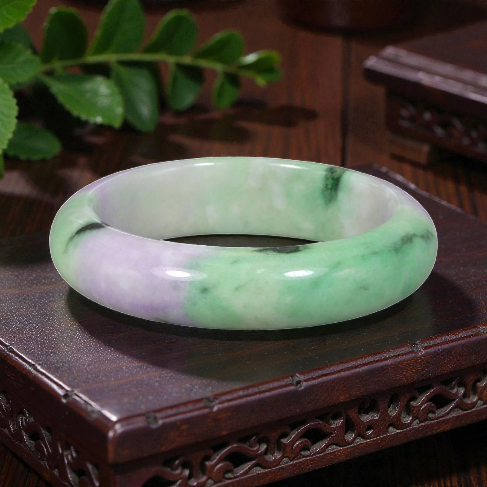 Natural Burmese Type A Lavender & Green Jadeite Bangle - Two-Tone Bracelet, 15EA (1 of 3)