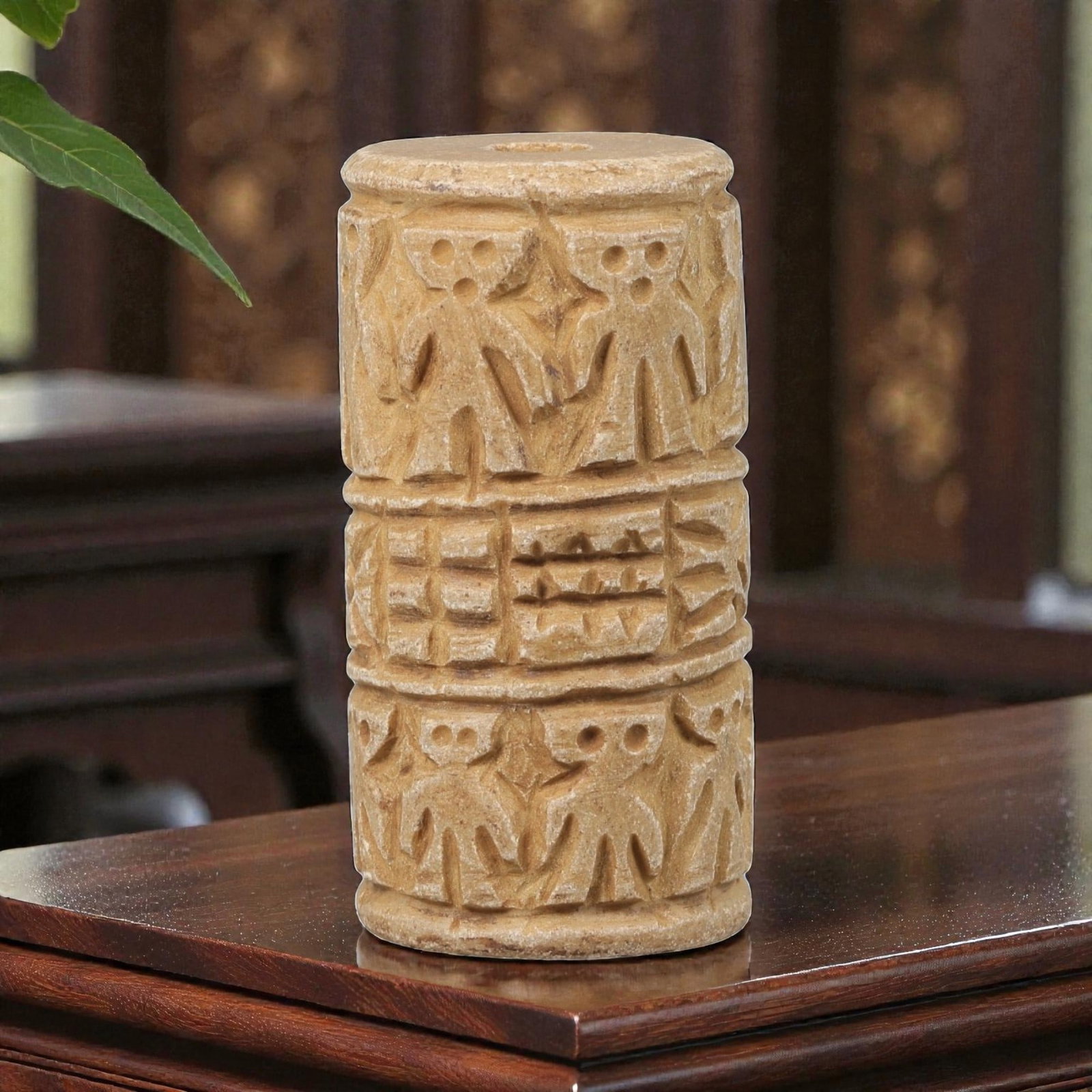 Ancient Stone Cylinder Amulet - Near Eastern Relief Figurine, 59BF (1 of 2)