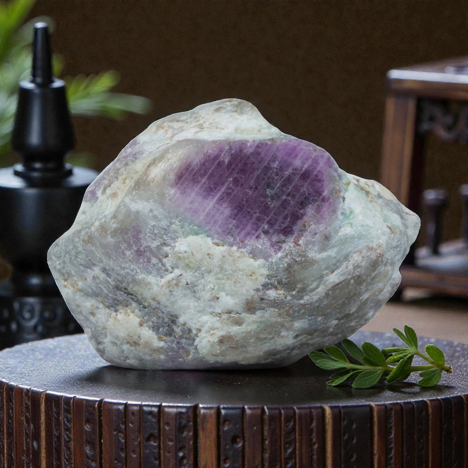 25.72ct Natural Mauritania Ruby Rough (Unheated), 66XA: This unheated Mauritania ruby rough is a captivating natural crystal specimen, showcasing a rich, saturated magenta-purple hue embedded in a rugged, contrasting matrix. The stone's elongated, natural 