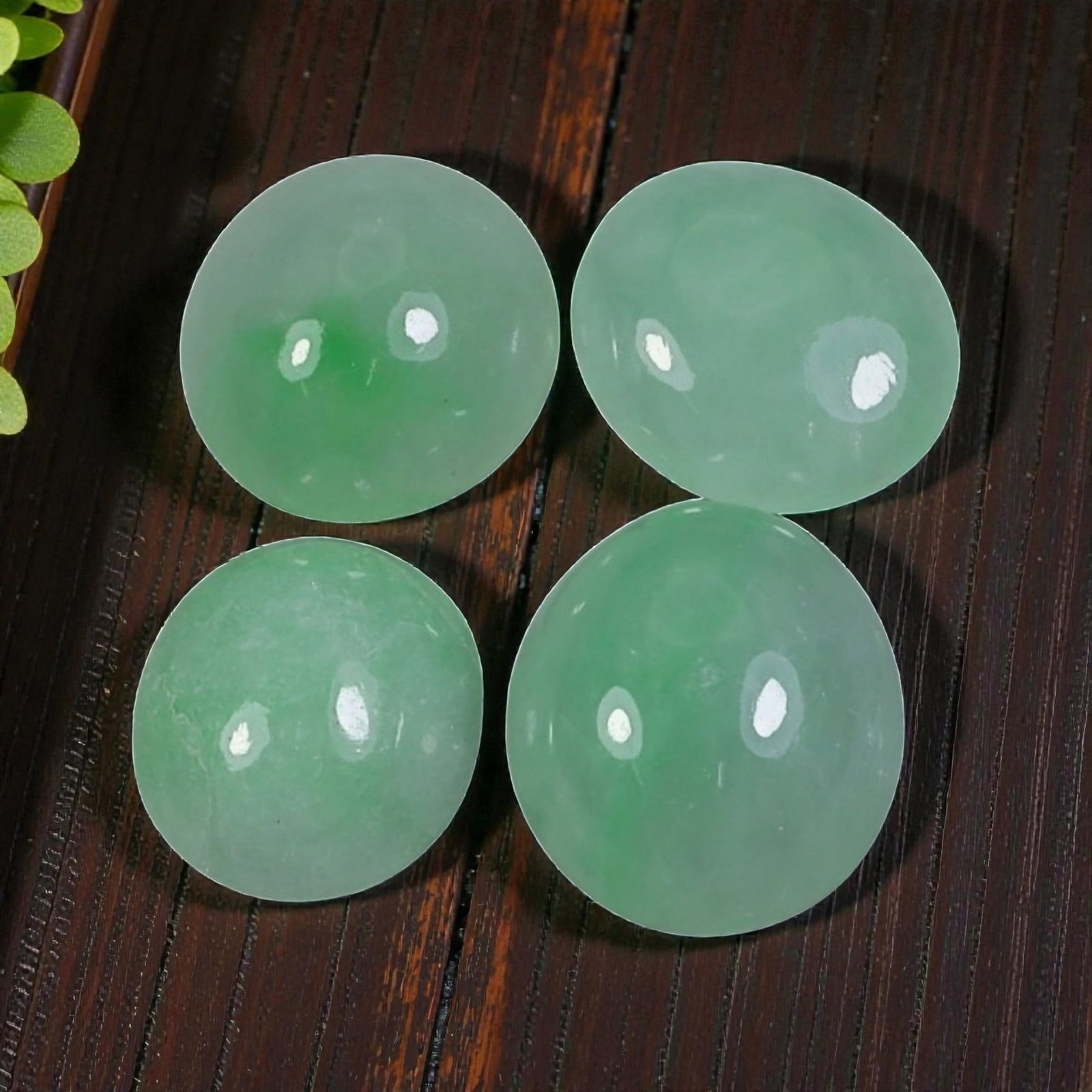 15.01 Carats Natural Type A Burmese Jadeite Cabochon Lot, 91AJ: Come take a look at this lovely little parcel of four natural jadeite cabochons, such soft, pretty green hues! Look at that gentle, even green tone on all four stones, just like the first leaves of sp