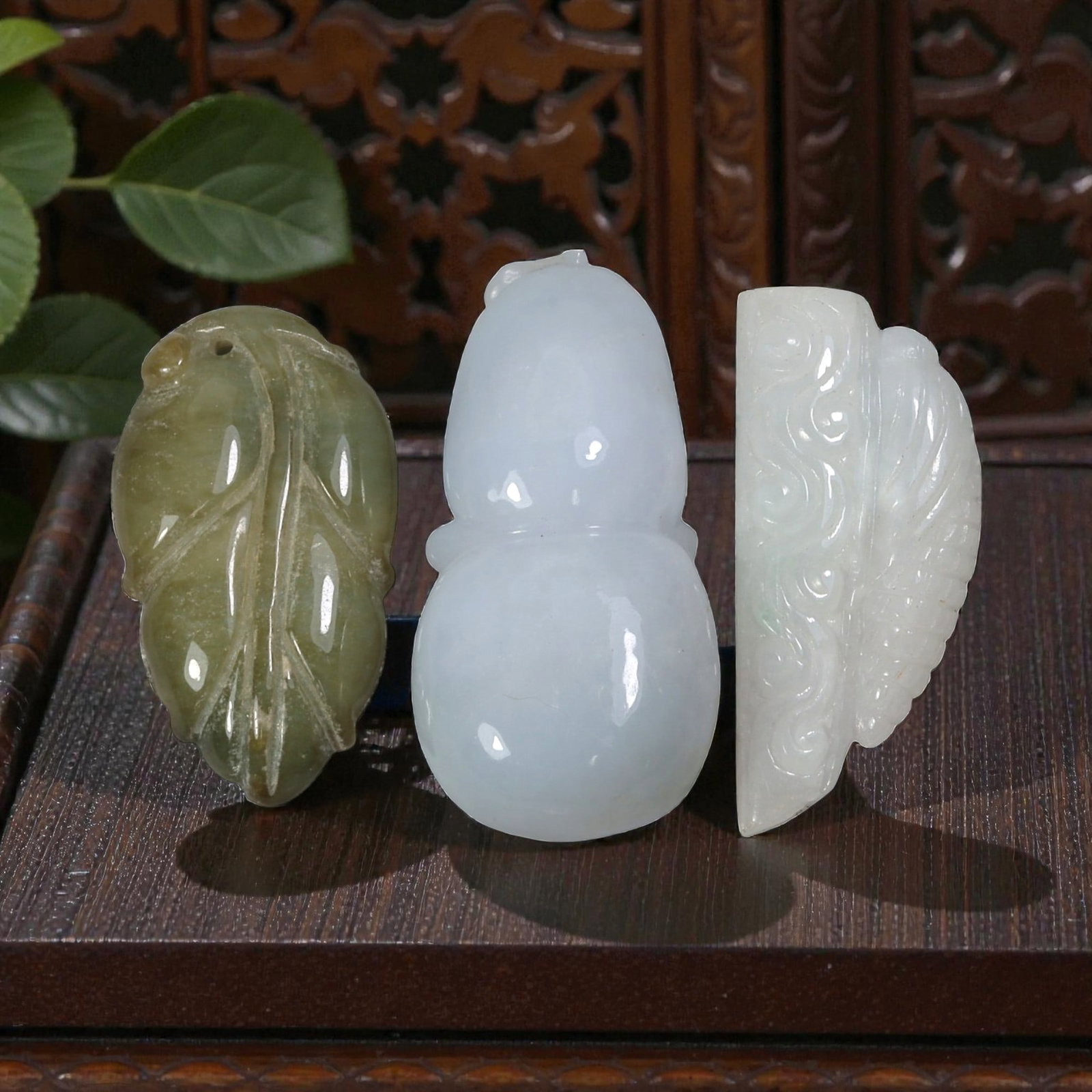 209 Carats Natural Type A Jadeite Jade Pendant Lot, 48AG: I've got a lovely trio here to show you, three authentic type A jadeite carvings, each brimming with traditional symbolism and natural beauty! These pieces range in size from 36x20x6mm to 44x22x13mm, 