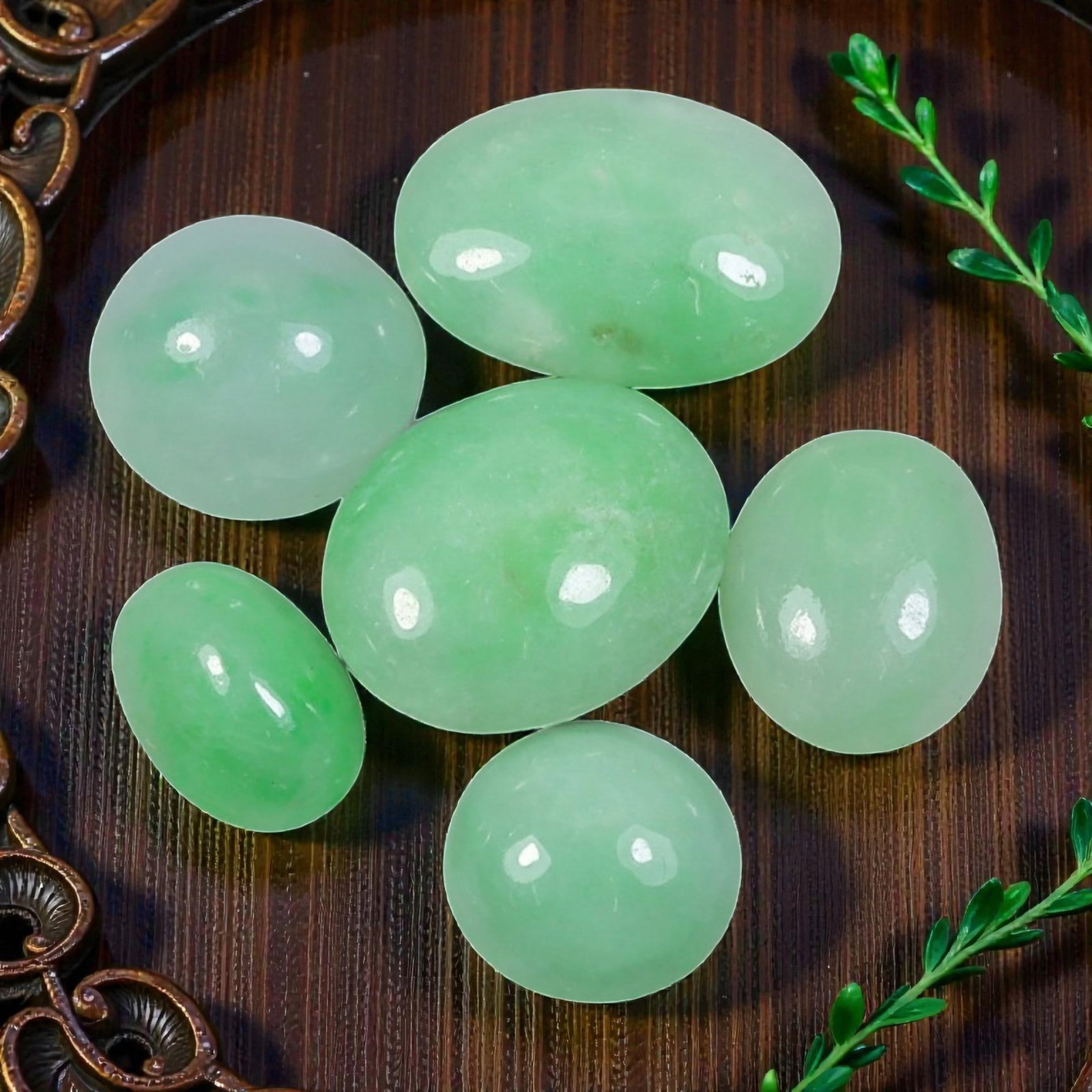 17.19 Carats Natural Type A Burmese Jadeite Cabochon Lot, 95AJ: Come take a look at this lovely little collection of six natural jadeite cabochons, each one with its own sweet green personality! Look at the range of soft, springtime hues here-from pale mint green 